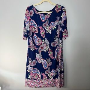 Eliza J Patterned Shift Dress Half Sleeves Blue Lined 374
